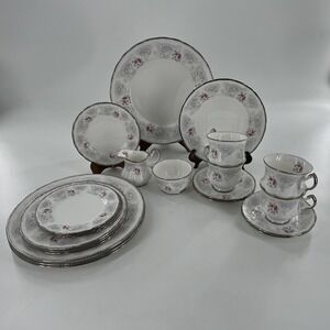 Paragon 22 Pcs Set Bride Bridal Lace Warrant 5 Pc Dinner Svc for 4 Creamer Sugar